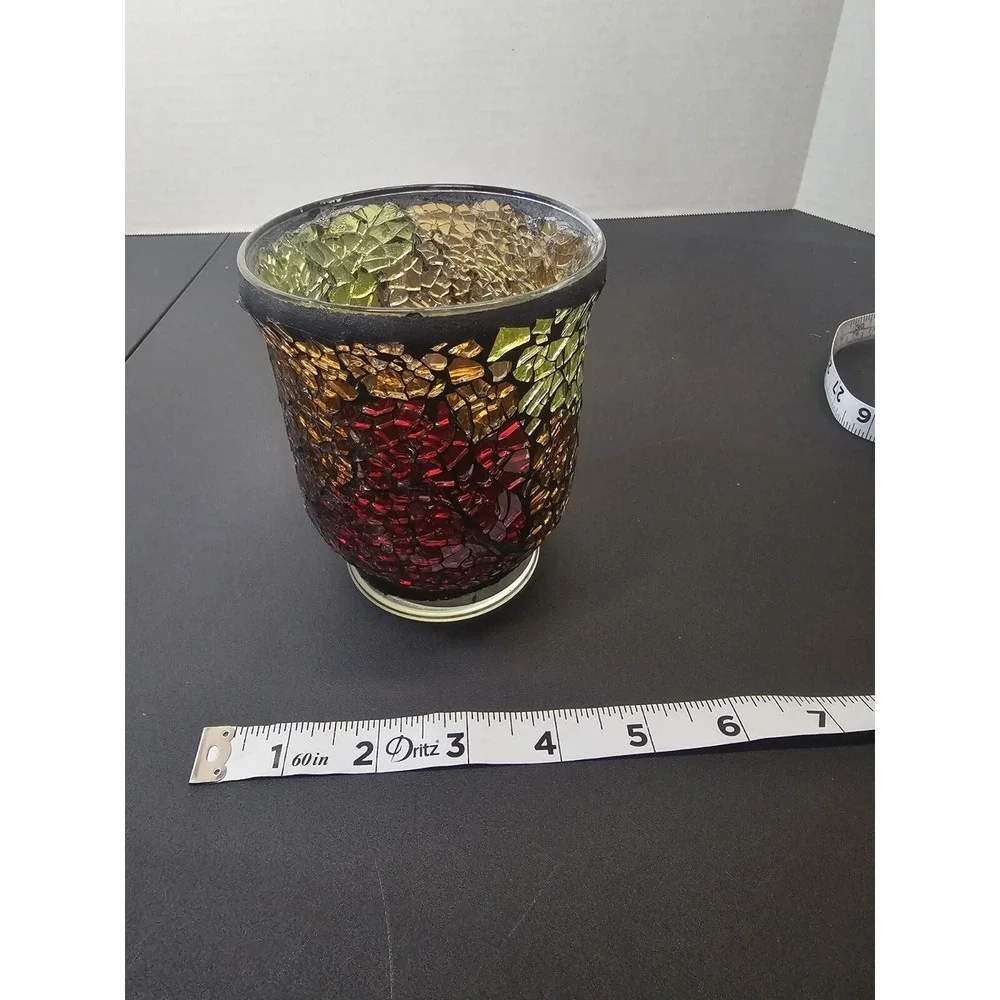 HOME DECOR CRACKED GLASS CANDLE HOLDER VASE RED GREEN YELLOW ORANGE